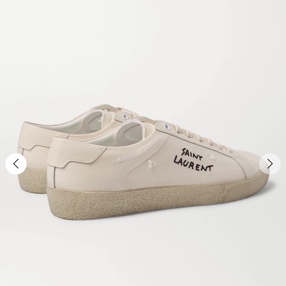 YSL Court Classic Leather-Trimmed Logo-Embroidered Distressed Canvas Sneakers - Picture 1 of 5